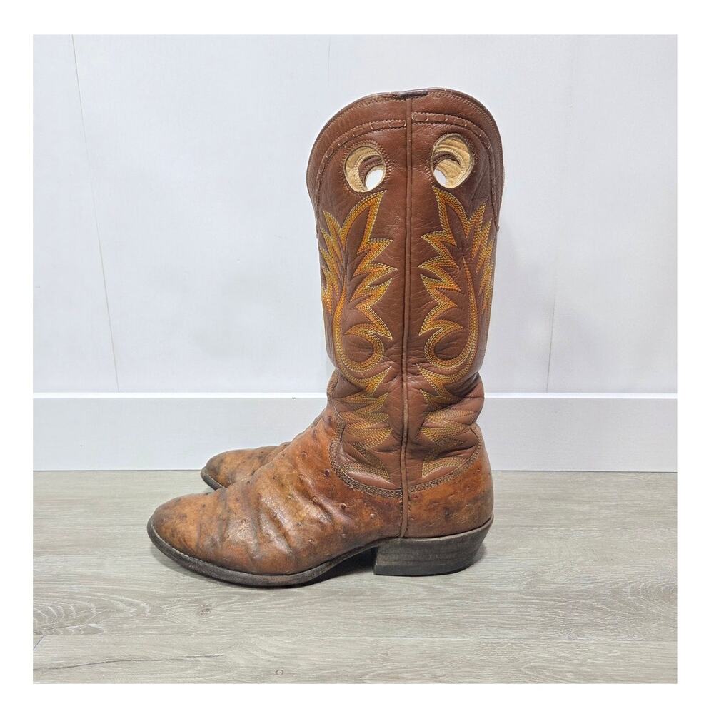 Paul Bond Handmade Brown Custom Ostrich Leather Cowboy Boots Size M7.5 W9